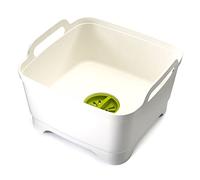 Joseph Joseph Wash & Drain Kitchen Washing Up Bowl with Handles and Draining Plug, 9 Litres, White/Green