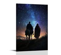 Joseph Leading Mary on A Donkey Under A Sky Full of Stars, Bethlehem’s Lights Twinkling in The Distance Like Prophecy. Contemporary Wall Mural - Decorative Hanging Poster Art 20x30inch(50x75cm)