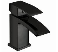 Joseph Miles Descent Mini Basin Mixer Tap With Push Waste - Curved Handle - Deck Mounted - Matt Black