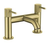 Joseph Miles Fenace Bridge Bath Mixer Tap - Curved Spout - Knurled Stick Handles - Brushed Brass