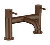 Joseph Miles Fenace Bridge Bath Mixer Tap - Curved Spout - Knurled Stick Handles - Brushed Bronze