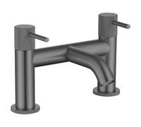 Joseph Miles Fenace Bridge Bath Mixer Tap - Curved Spout - Knurled Stick Handles - Metallic Grey