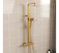 Joseph Miles Kova Square Thermostatic Bar Shower Mixer Valve With Riser Rail Kit - Brushed Brass