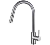 Joseph Miles Liberty Pull Out Kitchen Sink Mixer Tap With Swan Neck Swivel Spout - Stainless Steel