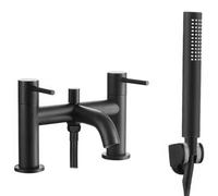 Joseph Miles Titan Flow Bridge Bath Mixer Tap With Handset - Matt Black - Deck Mounted