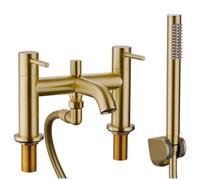 Joseph Miles Titan Flow Brushed Brass Bridge Bath Mixer Tap With Handset - Deck Mounted