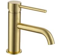 Joseph Miles Titan Flow Brushed Brass Mono Basin Mixer Tap With Sprung Waste - Stick Handle - Deck Mounted