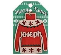 Joseph Name Christmas Jumper Wooden Tree Decoration Personalised Bauble Xmas Red