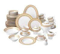 Joseph Sedgh Collection 57-Piece Bone China Dinnerware Set, Service for 8, White and Golden Greek Key