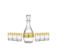 Joseph Sedgh Collection Greek Key Decanter and Shot Glass Set of 7 - 16.9 oz Decanter, 2 oz Shot Glasses. Ideal for Tequila, Vodka, Aperitif. Dishwasher Safe Premium European Grade Glassware