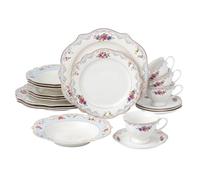 Joseph Sedgh Collection "Romantic Bloom" 20-Piece Bone China Dinnerware Set, Service for 4, Floral with Blue and Gold Trim