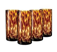 Joseph Sedgh Collection Tortoise Shell Highball Glass Set of 4 - 14.54 oz Borosilicate Cocktail & Water Glasses - Durable, Lead-Free, Dishwasher Safe - Elegant Gift Packaging