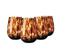 Joseph Sedgh Collection Tortoise Shell Stemless Wine & Water Glass Set of 4 - 16.91 oz Borosilicate Tumblers - Durable, Lead-Free, Dishwasher Safe - Gift Box Packaged