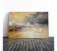Joseph William Turner Waves Breaking Against The Lee Shore Canvas Print | Gallery Wrapped 30mm Frame Wall Art | 30x20 inches | Ready to Hang | Coastal Seascape Picture | Living Room Lounge Office