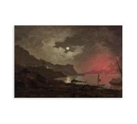 Joseph Wright of Derby - A View of Vesuvius From Posillipo Naples Canvas Art Poster And Wall Art Picture Print Modern Family Bedroom Decor Unframe 16x