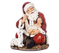 Joseph's Studio by Roman - Sitting Santa with Baby Jesus and Lamb Figure, Kneeling Santa Collection, 6" H, Resin and Stone, Christmas Decoration