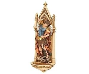 Joseph's Studio by Roman - St Michael Holy Water Font, Renaissance Collection, 7.75" H, Resin and Stone, Religious Gift, Decoration, Collection, Durable, Long Lasting