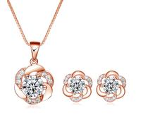 Josfeva Jewellery Sets for Women Girls, 2 PCS 925 Sterling Silver Pendant Necklace & Stud Earrings Set with White Zirconia, Flower Jewellery Set Gifts for Birthday Christmas Valentines (Rose Gold)