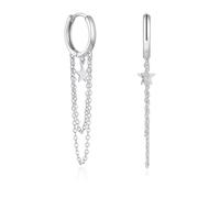 Josfeva Silver Chain Hoop Earrings for Women, 925 Sterling Silver Zirconia Hoop Earrings Hanging Set, Hypoallergenic Long Star Chains Tassel Drop Earrings, Fashion Huggie Dangle Earrings with Gift Box
