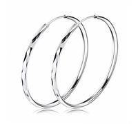 Josfeva Silver Hoop Earrings for Women, 925 Sterling Silver Twist Hoops Earrings, 40mm Hypoallergenic Large Round Circle Huggie Big Hinged Hoop Earrings With White Gold Plated, Gift for Women Girls