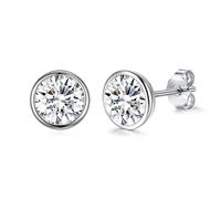 Josfeva Stud Earrings Silver 925, 8mm Black Purple Aurora Borealis Blue Red White Green Vermilion Yellow Pink Violet Sapphire Tiny Round Stud Earrings, Small Sleeping Earring with Crystal for Women