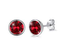 Josfeva Stud Earrings Silver 925, 8mm Black Purple Aurora Borealis Blue Red White Green Vermilion Yellow Pink Violet Sapphire Tiny Round Stud Earrings, Small Sleeping Earring with Crystal for Women