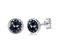 Josfeva Stud Earrings Silver 925, 8mm Black Purple Aurora Borealis Blue Red White Green Vermilion Yellow Pink Violet Sapphire Tiny Round Stud Earrings, Small Sleeping Earring with Crystal for Women