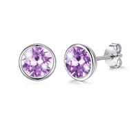 Josfeva Stud Earrings Silver 925, 925 Silber Small Sleep Earrings Stud 8mm | Black Purple Aurora Borealis Blue Red White Green Vermilion Yellow Pink Violet Sapphire Tiny Round Ear Studs Women, with Box