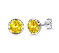 Josfeva Stud Earrings Silver 925, 925 Silber Small Sleep Earrings Stud 8mm | Black Purple Aurora Borealis Blue Red White Green Vermilion Yellow Pink Violet Sapphire Tiny Round Ear Studs Women, with Box