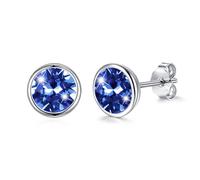 Josfeva Stud Earrings Silver 925, 925 Silber Small Sleep Earrings Stud 8mm | Black Purple Aurora Borealis Blue Red White Green Vermilion Yellow Pink Violet Sapphire Tiny Round Ear Studs Women, with Box