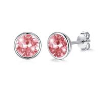 Josfeva Stud Earrings Silver 925, 925 Silber Small Sleep Earrings Stud 8mm | Black Purple Aurora Borealis Blue Red White Green Vermilion Yellow Pink Violet Sapphire Tiny Round Ear Studs Women, with Box