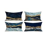 JOSGACRS Blue and Gold Cushion Square Geometric Marble Throw Pillow Case Set Stripe navy Covers for Living Room Sofa Couch Bed Bedroom Home Decor Garden pillowcase 30 x 50cm of 4