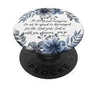 Joshua 1 9 Christian Bible Verse Blue Floral Scripture Quote PopSockets Adhesive PopGrip