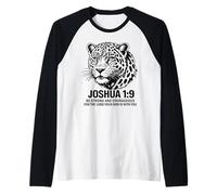 Joshua 1:9 Scripture Verse Leopard Design Raglan Baseball Tee