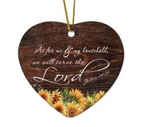 Joshua 24:15 As for Me & My Household, We Will Serve The Lord Ceramic Heart Ornament for Christmas Tree Hanging Decoration Funny Quotes Ornament Xmas Memorial Collectible New Year Keepsake