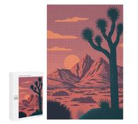 Joshua Tree Desert Park National ｜ Retro Sunset Vector Art Print, 1000 PCS Adult Tabletop Puzzle, Holiday-Season Gift, with A Decorative Finished Picture
