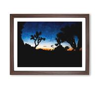 Joshua Tree National Park At Night Painting Modern Art Framed Print | A2 Walnut Framed Wall Art | Ready to Hang | Modern Floral Picture | Living Room Bedroom Lounge Office