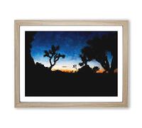 Joshua Tree National Park At Night Painting Modern Art Framed Print | A4 Oak Framed Wall Art | Ready to Hang | Modern Floral Picture | Living Room Bedroom Lounge Office