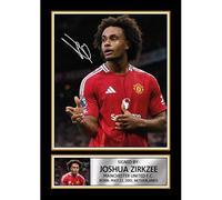 Joshua Zirkzee Signed Poster Print - Tribute Wall Art with Autograph Panel - Dutch Striker Memorabilia for Fans and Collectors, A4 Poster + Gold Frame