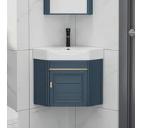 JOSIAHCQ Corner Bathroom Vanity with Sink Cabinet, Floating Vanity, Wall Mounted, Integrated Faucet, Modern Rustic, Clearance, 38cm/14.96in