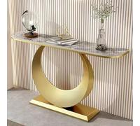 JOSIAHCQ Modern Console Table with Artistic S-Curve Base, Narrow Entryway Table for Hallway, Sintered Stone Sofa Table for Living Room, Minimalist Foyer Decor(Gold-C,100cm/39.4in)