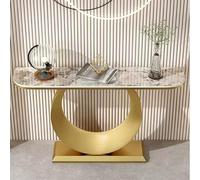 JOSIAHCQ Modern Console Table with Artistic S-Curve Base, Narrow Entryway Table for Hallway, Sintered Stone Sofa Table for Living Room, Minimalist Foyer Decor(Gold-A,150cm/59.1in)