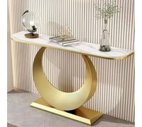JOSIAHCQ Modern Console Table with Artistic S-Curve Base, Narrow Entryway Table for Hallway, Sintered Stone Sofa Table for Living Room, Minimalist Foyer Decor(Gold-B,120cm/47.2in)