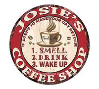 Josie’S Coffee Shop Smell Drink Wake UP Mother's Day Father's Day Housewarming Gift Chic Tin Sign Rustic Shabby Vintage Style Retro Kitchen Bar Pub Coffee Shop Man cave Decor Gift Ideas