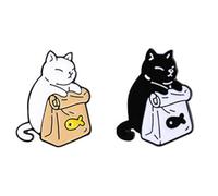 Joskeijky Cute Black White Cat-Enamel Fish Brooch of Cartoon Animals Metal Funny Meme Badge Pins Funny Pins Aesthetic Pins for Lapel Kids Women Bags