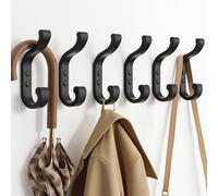 Josmimic 6 Pack Large Coat Hooks Wall Mounted, Heavy Duty Black Metal Double Hooks, Individual Screw-in Wall Hooks for Coats, Hats, Towels and Bags, Strong Coat Hooks up to 13.5 kg