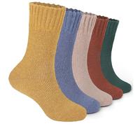 Josnown Womens Thermal Socks, 5 Pairs Winter Thicken Warm Wool Cozy Ladies Boot Socks for Hiking Walking Casual, UK 4-8