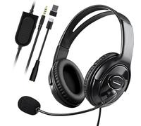 Joso Wired Headset with Mic, Gaming Headset for PS5/PS4/Xbox/Switch/PC/iPad/Mac/Tablet with USB C & USB-A Adapter - Chat Headphone, Business, Coach, Gaming, Working, Black | Dual Ear