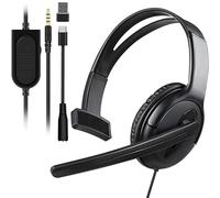 Joso Wired One Ear Headset with Mic, Single Ear Headset for PS5/PS4/Xbox/Switch/PC/iPad/Mac/Tablet with 3.5mm to USB A & Type C Adapter - Office Business, Remote Work, Coach, Gaming, Chat Headphone