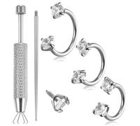 Josojoou 18G Horseshoe Nose Ring 6mm 7mm 8mm Titanium Double Gem Horse Shoe Nose Ring Hoop Flat Back Helix Cartilage Lip Piercing Jewelry with Internal Threaded Piercing Taper and Grabber Tool